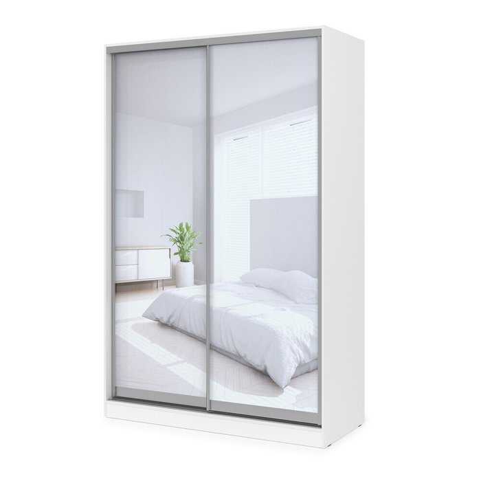 Comfort 2-дверный прямой шкаф-купе с зеркалом, комбинированное наполнение, ЛДСП, белый, 140×60×220 см