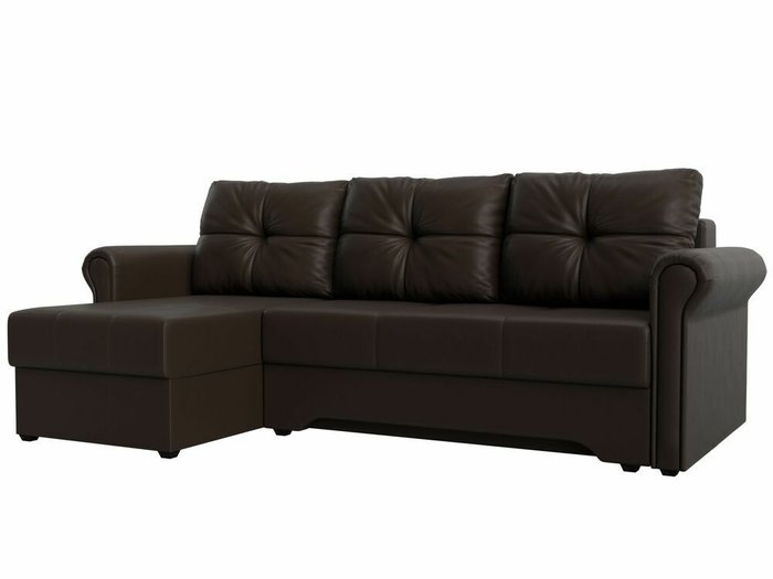 Угловой диван-кровать Леон коричневого цвета (экокожа) левый угол