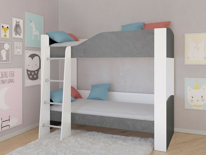 Двухъярусная кровать Астра 2 80х190 цвета Железный камень-белый - лучшие Двухъярусные кроватки в INMYROOM