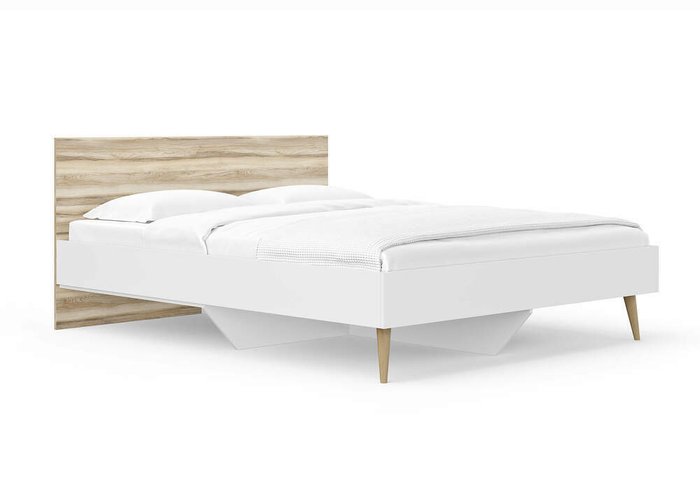 Кровать Ines 160х200 белого цвета с изголовьем цвета ясень ориноко
