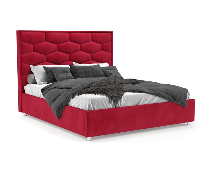 Кровать Рица 140х190 красного цвета с подъемным механизмом (микровелюр)
