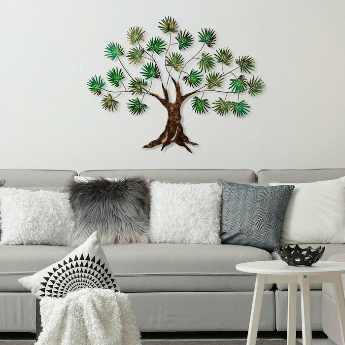 Настенный декор ручной работы Дерево 90х115 из металла коричнево-зеленого цвета - купить Декор стен по цене 29729.0