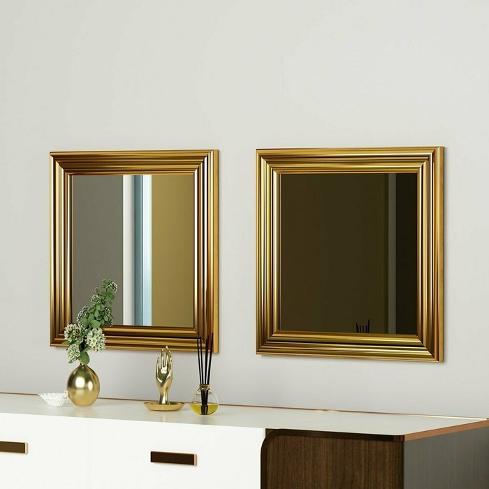 Набор из двух настенных зеркал Decor 40х40 золотого цвета - купить Настенные зеркала по цене 19124.0