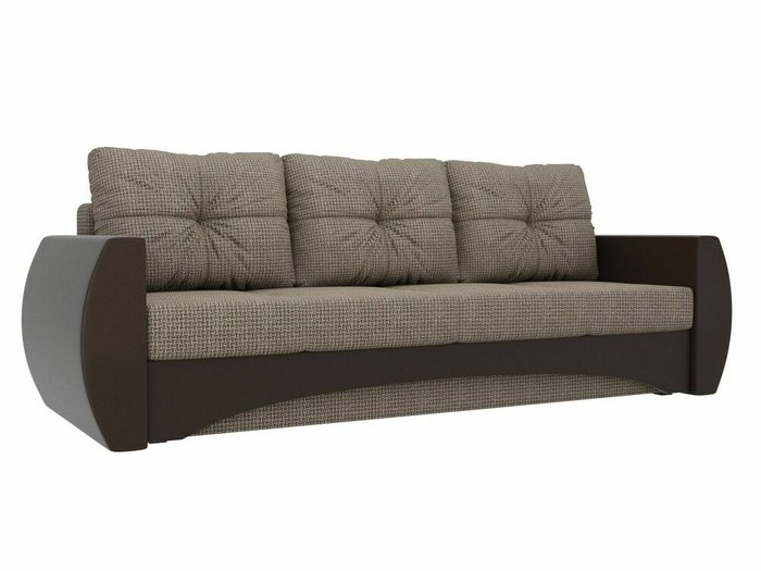 Прямой диван-кровать Сатурн коричнево-бежевого цвета (ткань/экокожа)