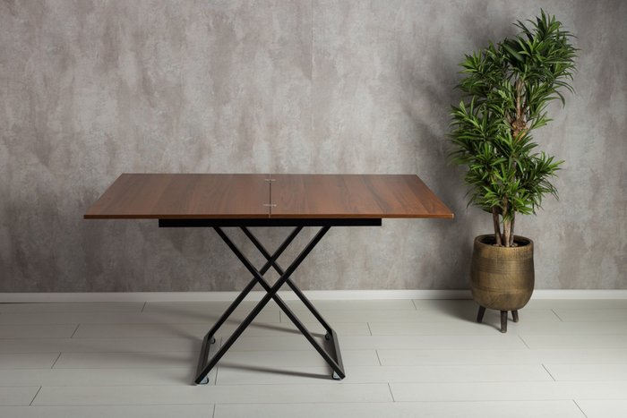 Стол-трансформер Accord цвета миланский орех на черных опорах - лучшие Обеденные столы в INMYROOM