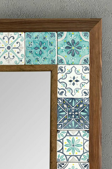 Настенное зеркало 43x43 с каменной мозаикой бело-бирюзового цвета - лучшие Настенные зеркала в INMYROOM