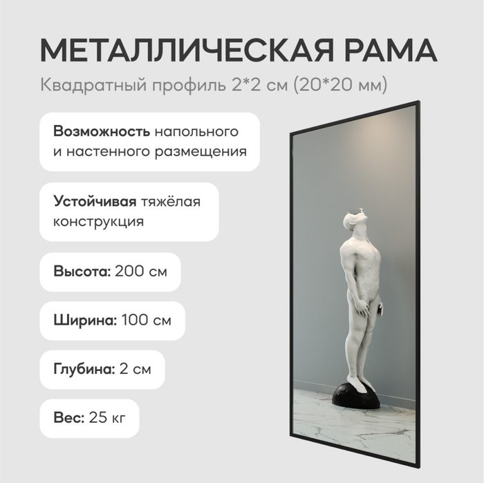 Зеркало настенное большое Halfeo XL в полный рост в металлической раме черного цвета - лучшие Настенные зеркала в INMYROOM
