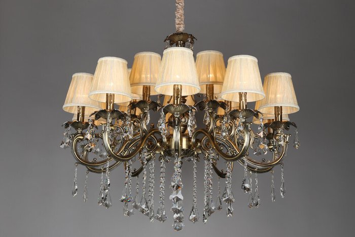 Большая люстра Catanzaro OML-30813-15 (ткань, цвет бежевый) - лучшие Подвесные люстры в INMYROOM