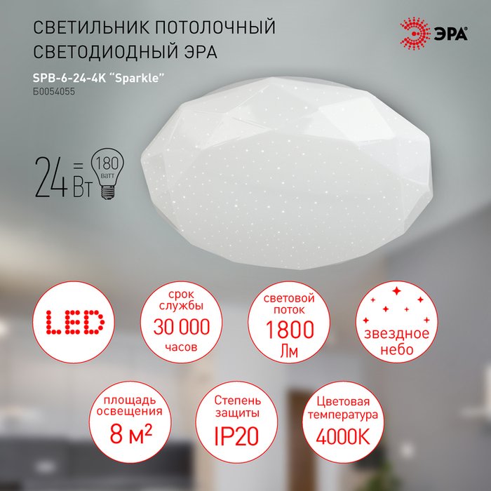 Потолочный светильник Sparkle Б0054055 (пластик, цвет белый) - лучшие Потолочные светильники в INMYROOM