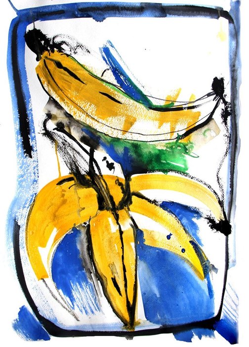 Принт Бананы 70х90 желто-синего цвета - лучшие Принты в INMYROOM