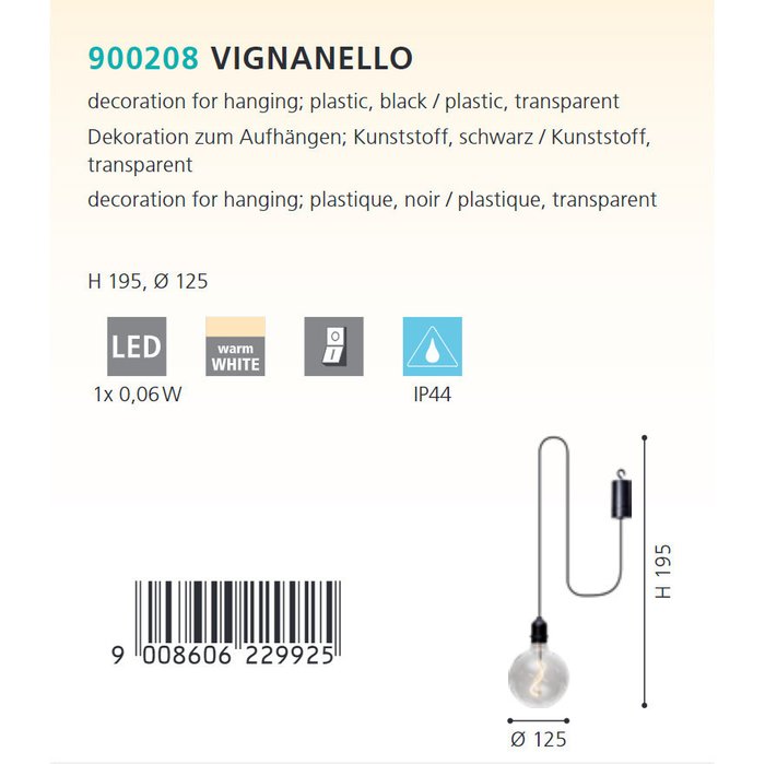 Уличный подвесной светильник Vignanello с прозрачным плафоном  - купить Подвесные уличные светильники по цене 2190.0