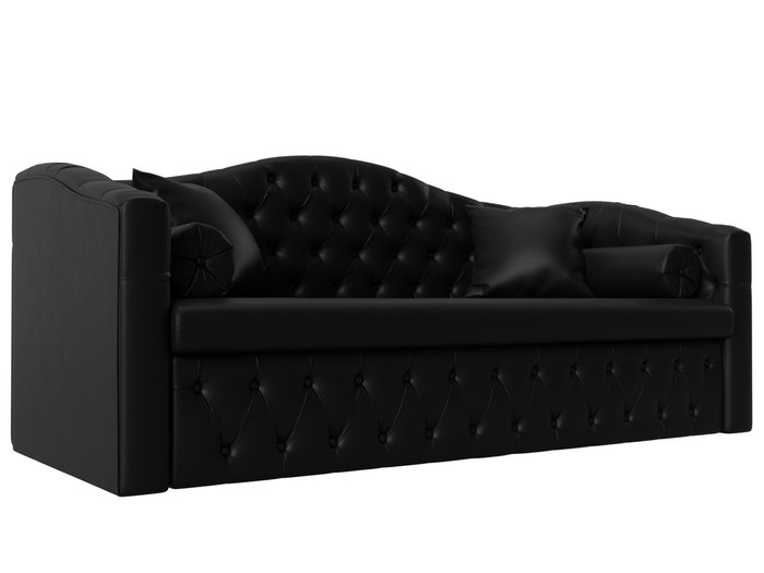 Прямой диван-кровать Мечта черного цвета (экокожа)