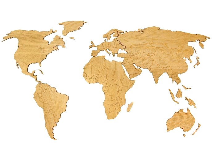 Деревянная карта мира Premium цвета Дуб