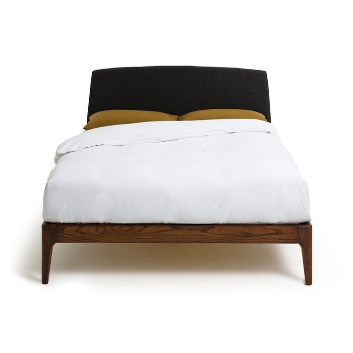 Кровать с основой под матрас и изголовьем Agura 160х200 серого цвета - купить Кровати для спальни по цене 63840.0
