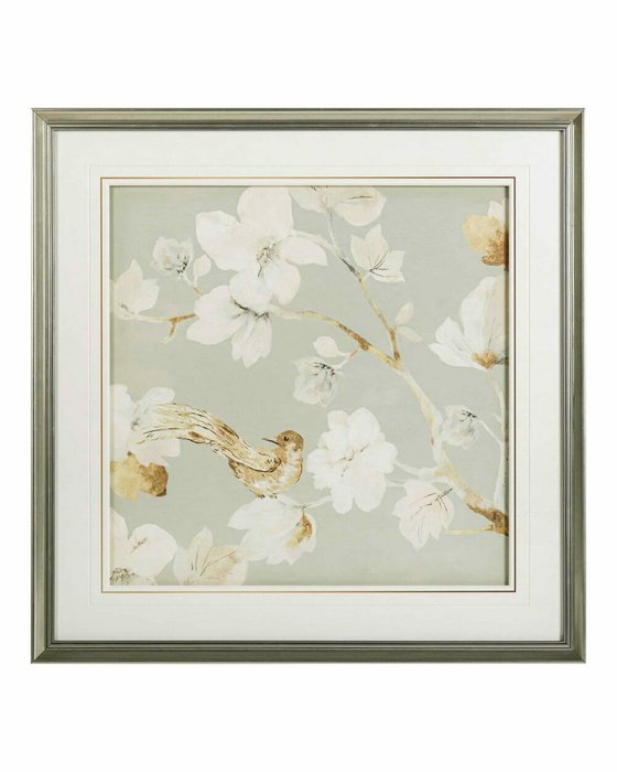 Постер в раме Birds and flowers–II 80х80 в раме серебряного цвета