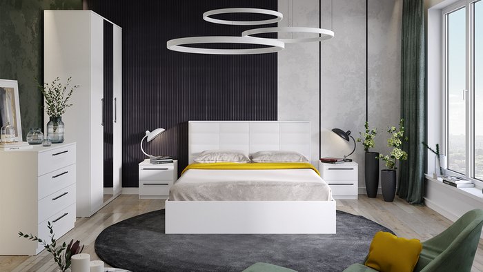 Двуспальная кровать с подъемным механизмом Агата 160х200 белого цвета - лучшие Кровати для спальни в INMYROOM