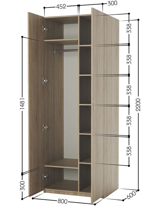 Шкаф комбинированный Док-2 80 дуб сонома - лучшие Шкафы распашные в INMYROOM Шкаф комбинированный Док-2 80 дуб сонома - лучшие Шкафы распашные в INMYROOM