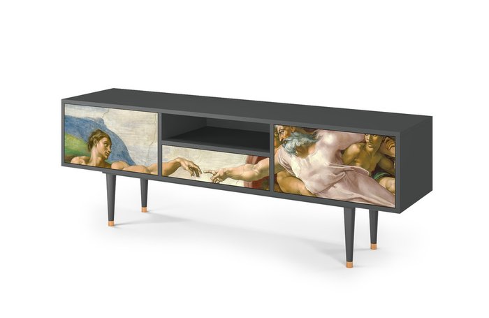 Тумба под TV T6 The Creation of Adam by Michelangelo с корпусом графитового цвета   - купить Тумбы для ТВ по цене 33990.0