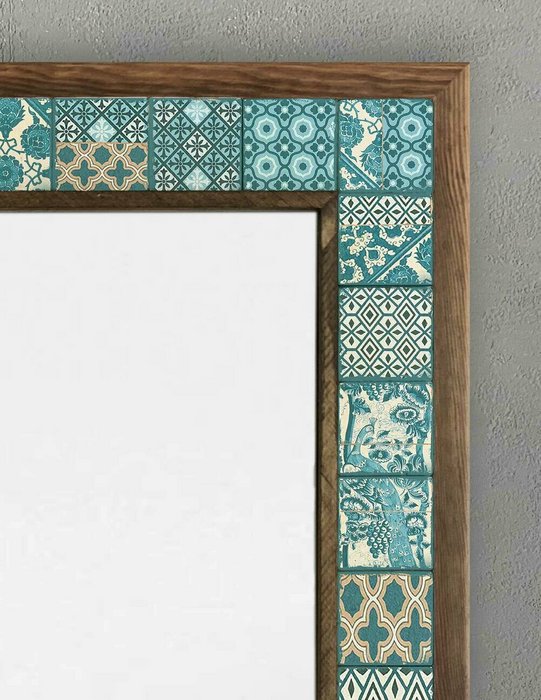 Настенное зеркало 53x73 с каменной мозаикой бирюзово-бежевого цвета - купить Настенные зеркала по цене 27866.0
