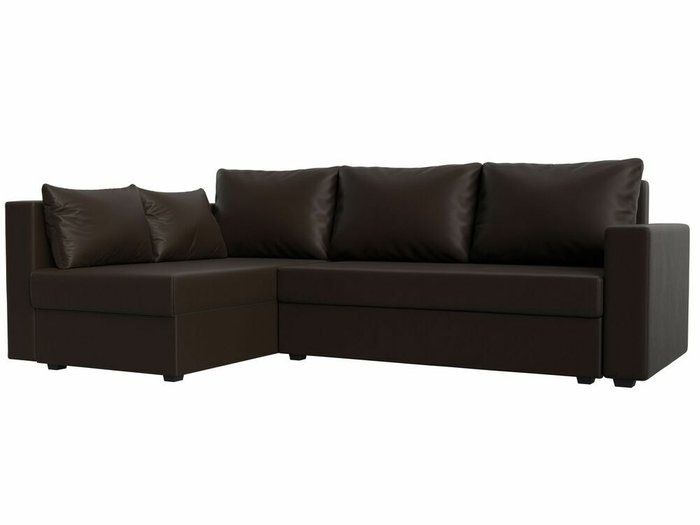 Угловой диван-кровать Мансберг коричневого цвета (экокожа) левый угол