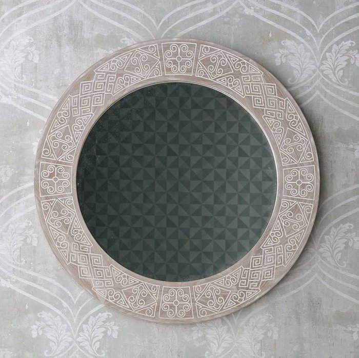 Круглое настенное зеркало Papua Round Oak диаметр 82 бежевого цвета - лучшие Настенные зеркала в INMYROOM