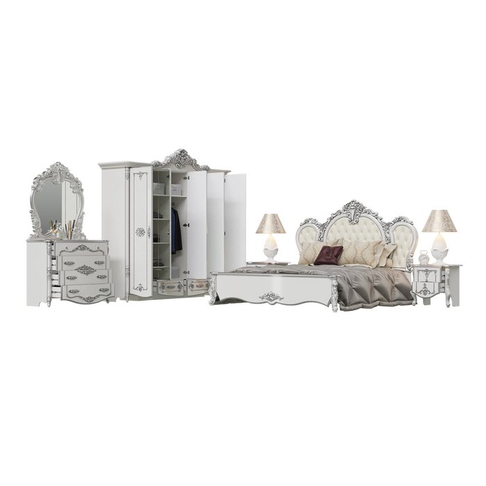 Спальня №1 Дольче Вита белого цвета с серебром - лучшие Спальные гарнитуры в INMYROOM