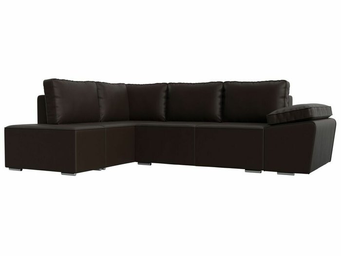 Угловой диван-кровать Хьюго коричневого цвета (экокожа) левый угол
