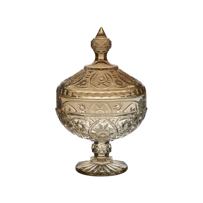 Стеклянная ваза янтарного цвета с крышкой 