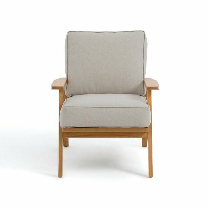Кресло винтажное из дуба и хлопкальна Linna бежевого цвета - купить Интерьерные кресла по цене 50263.0