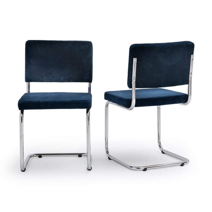 Комплект из двух стульев из велюра на металлокаркасе Sarva темно-синего цвета - лучшие Обеденные стулья в INMYROOM