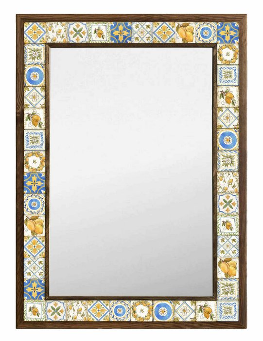 Настенное зеркало с каменной мозаикой 53x73 желто-синего цвета 
