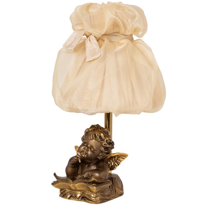 Настольная лампа Ангел Поэт бежевого цвета на бронзовом основании