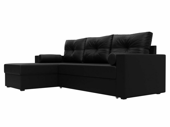 Угловой диван-кровать Верона черного цвета (экокожа) левый угол - лучшие Угловые диваны в INMYROOM