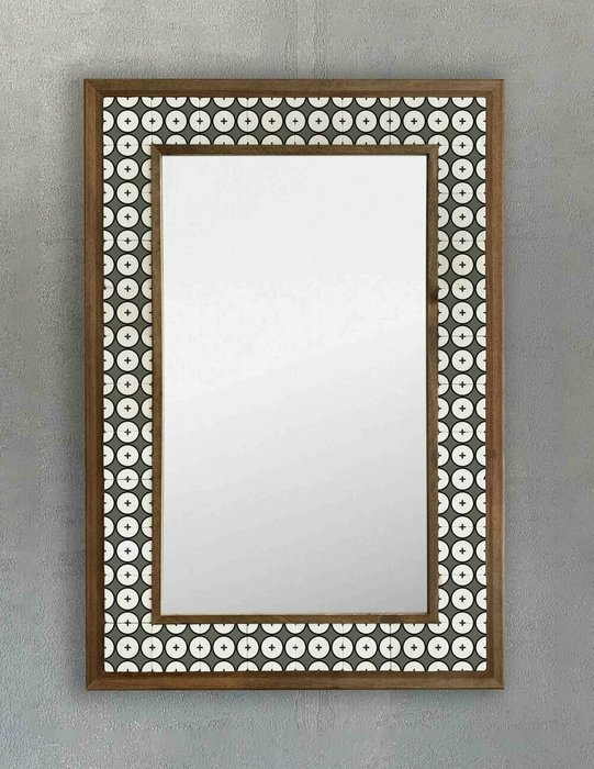 Настенное зеркало 43x63 с каменной мозаикой серо-белого цвета - купить Настенные зеркала по цене 22495.0