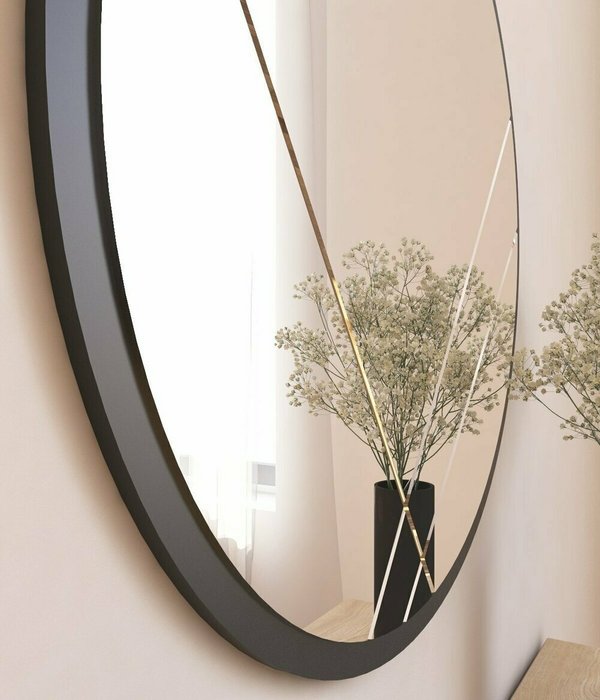 Настенное зеркало Decor диметр 60х60 в раме черного цвета - лучшие Настенные зеркала в INMYROOM