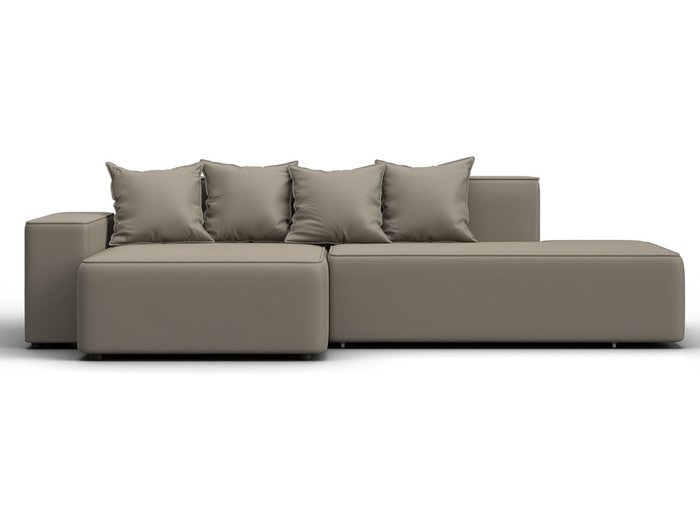 Угловой диван-кровать Лига-079 бежевого цвета левый (экокожа)