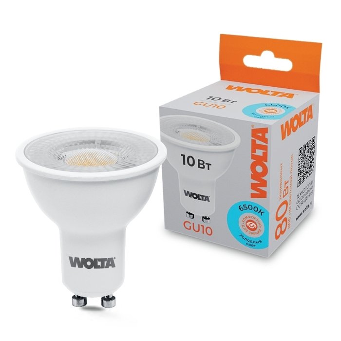 Светодиодная лампа 10Вт 6500K GU10 с линзой Wolta WSTD-PAR16-220V10W6KGU10-L