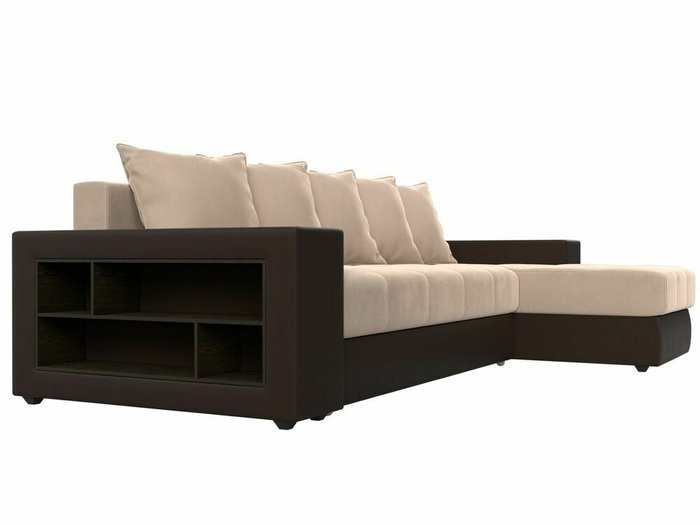 Угловой диван-кровать Дубай бежево-коричневого цвета (ткань/экокожа)  правый угол - лучшие Угловые диваны в INMYROOM