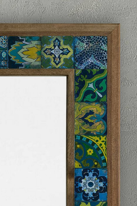 Настенное зеркало 43x63 с каменной мозаикой сине-зеленого цвета - лучшие Настенные зеркала в INMYROOM
