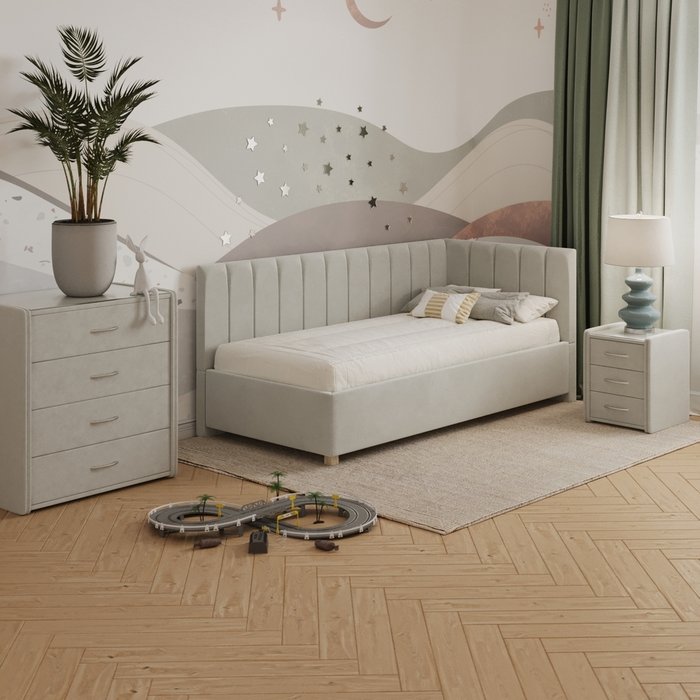 Кровать Помпиду 90х200 светло-серого цвета без подъемного механизма - купить Одноярусные кроватки по цене 25946.0