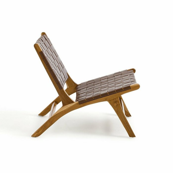Кресло-лаунж из тика и кожи Amanda коричневого цвета - лучшие Интерьерные кресла в INMYROOM