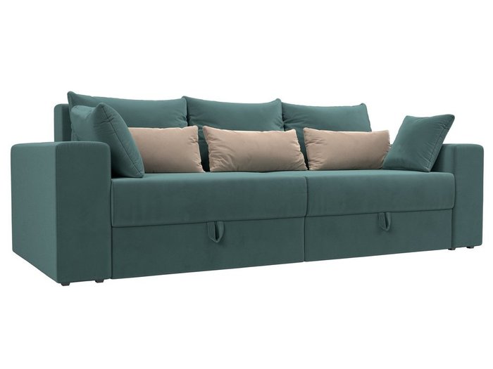 Прямой диван-кровать Мэдисон бирюзово-бежевого цвета