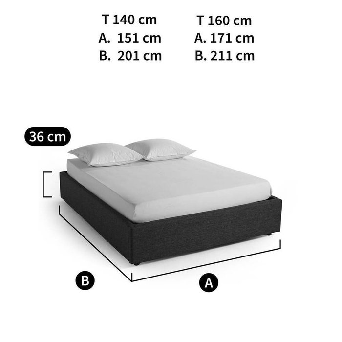 Кровать с реечным дном и ящиком внутри Papilla 140x190 серого цвета - купить Кровати для спальни по цене 34960.0