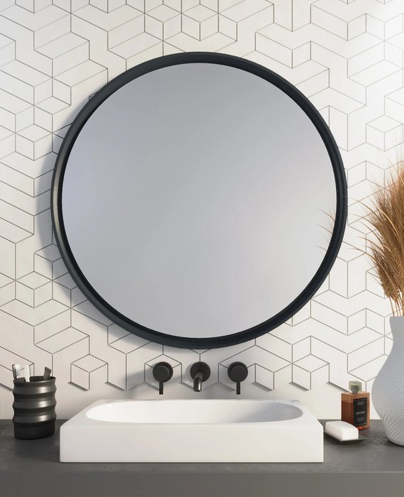 Настенное круглое зеркало Special B в чёрной раме - купить Настенные зеркала по цене 22200.0