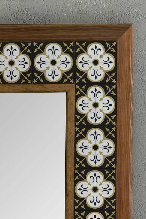 Настенное зеркало 43x43 с каменной мозаикой черно-белого цвета - купить Настенные зеркала по цене 16871.0