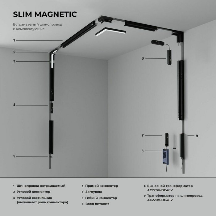 Шинопровод встраиваемый под ГКЛ 9,5мм (черный) (2м) 85209/00 85209/00 Slim Magnetic - лучшие Шинопровод в INMYROOM