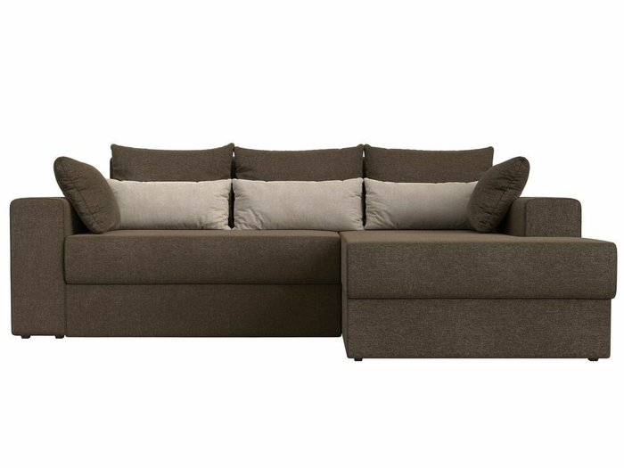 Угловой диван-кровать Майами коричневого цвета с бежевыми подушками правый угол - купить Угловые диваны по цене 51999.0