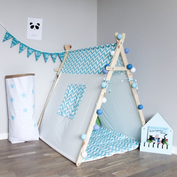 Игровая палатка Blue Zigzag + игровой коврик в подарок