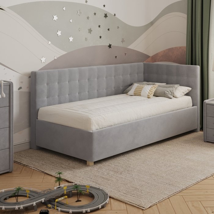 Кровать Версаль 90х200 серого цвета с подъемным механизмом - купить Одноярусные кроватки по цене 37574.0