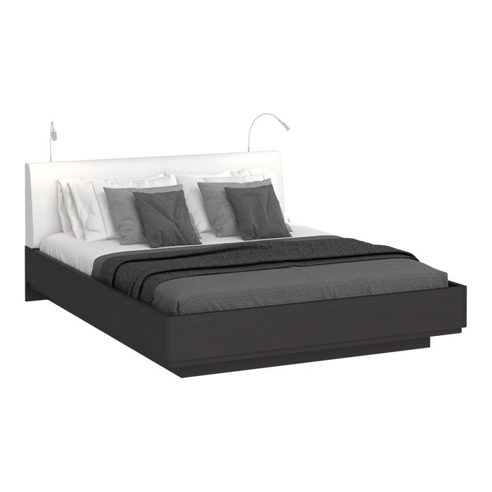 Кровать Элеонора 180х200 с изголовьем белого цвета и двумя светильниками  - купить Кровати для спальни по цене 98685.0